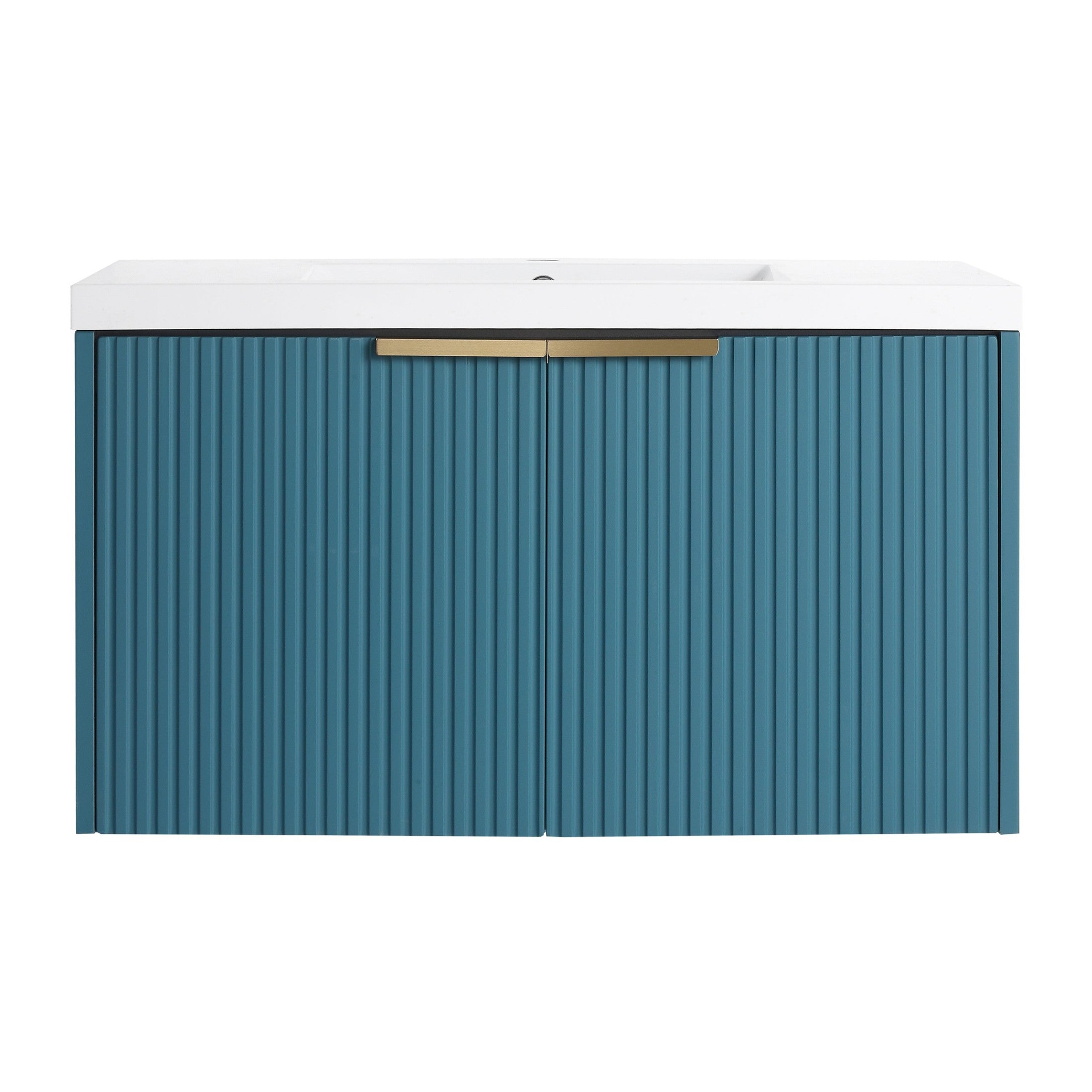 Contemporary 36' Wall Mounted Bathroom Vanity with Resin Sink & Soft-Close Doors, Lake Blue, Plywood