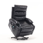 Electric Power Lift Recliner Chair Sofa for Elderly with Vibration Massage, Lumber Heat, Remote Control, Side Pockets and Cup Holders, Black PU, 21' Seat Width