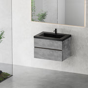 30' Floating Bathroom Vanity with Sink, Modern Wall-Mounted Bathroom Storage Vanity Cabinet with Black Quartz Sand Top Basin and Soft Close Drawers, EDI-Series Cement Grey GF-24V12-30GR