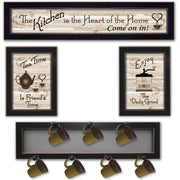 'Kitchen Collection IV' 4-Piece Vignette with 7-Peg Mug Rack by Millwork Engineering, Black Frame
