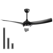 52 Inch Modern Black Ceiling Fan with 18W LED Light and Remote Control 3 ABS Blades DC Motor for Bedroom Living Roon