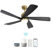 52 Inch Ceiling Fan With Dimmable LED Light 5 Solid Wood Blades Smart Remote Control Reversible DC Motor Ceiling Fan