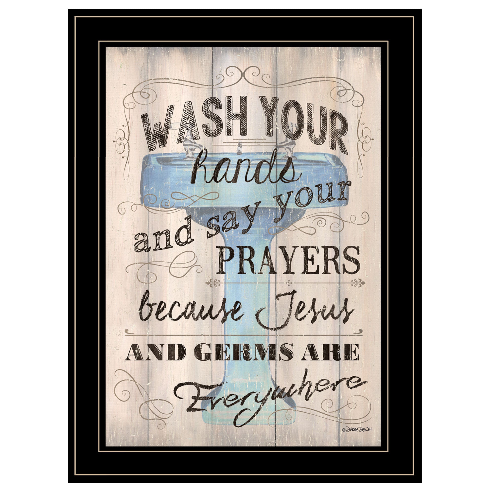 'Wash Your Hands' By Debbie DeWitt, Ready to Hang Framed Print, Black Frame