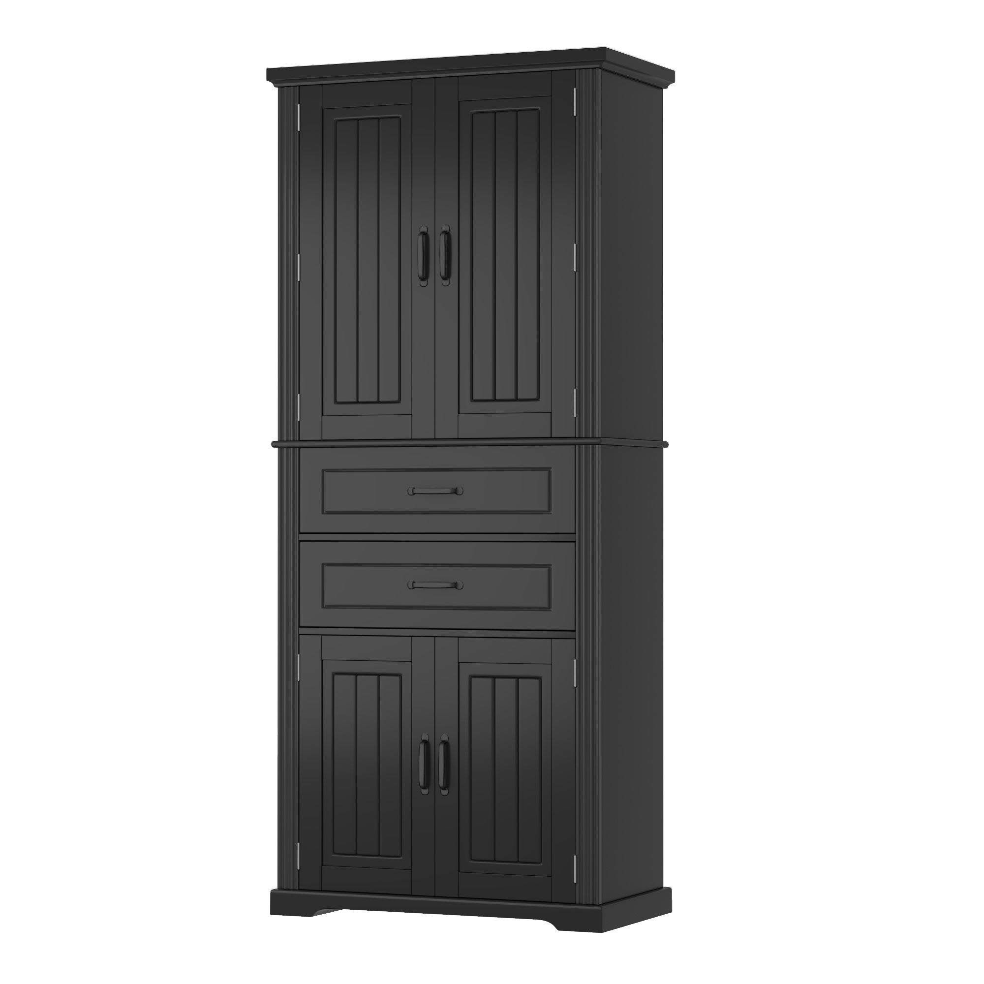 Storage Cabinet with Multi-Functional Storage Space, 2 Drawers, Adjustable Shelf, Black MDF, 72.5 inches
