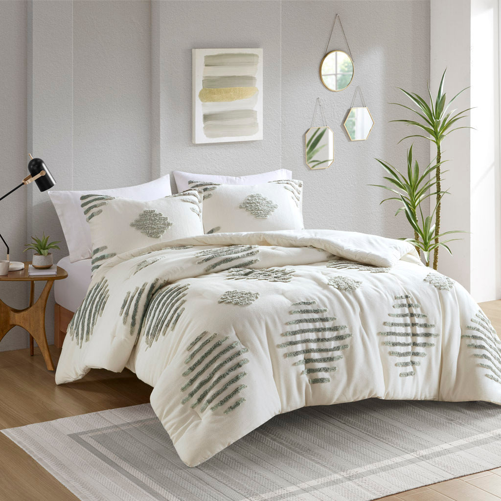 Full/Queen 3 Piece Cotton Blend Chenille Comforter Set