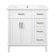 Modern 30' Bathroom Vanity with Ceramic Sink, Soft-Close Storage Cabinet, White Solid Wood & MDF