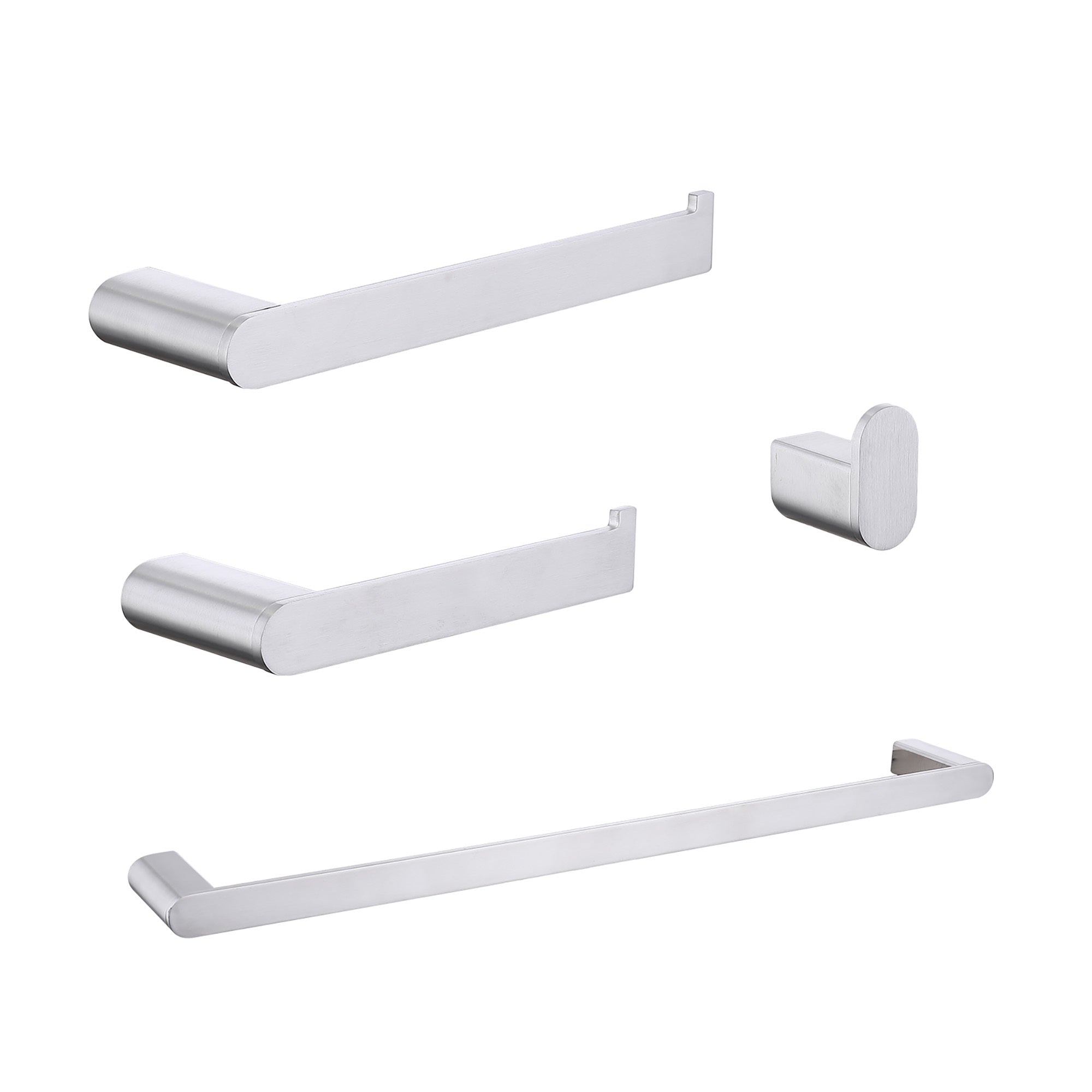Modern Brushed Nickel Wall Mounted Bathroom Hardware Set with Robe Hook, Towel Rail, and Tissue Paper Holder
