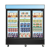 ORIKOOL Glass Door Merchandiser Freezer 70 Cu.ft Swing Door Commercial Reach-In Display Freezers with LED Top Panel Upright Freeze Storage