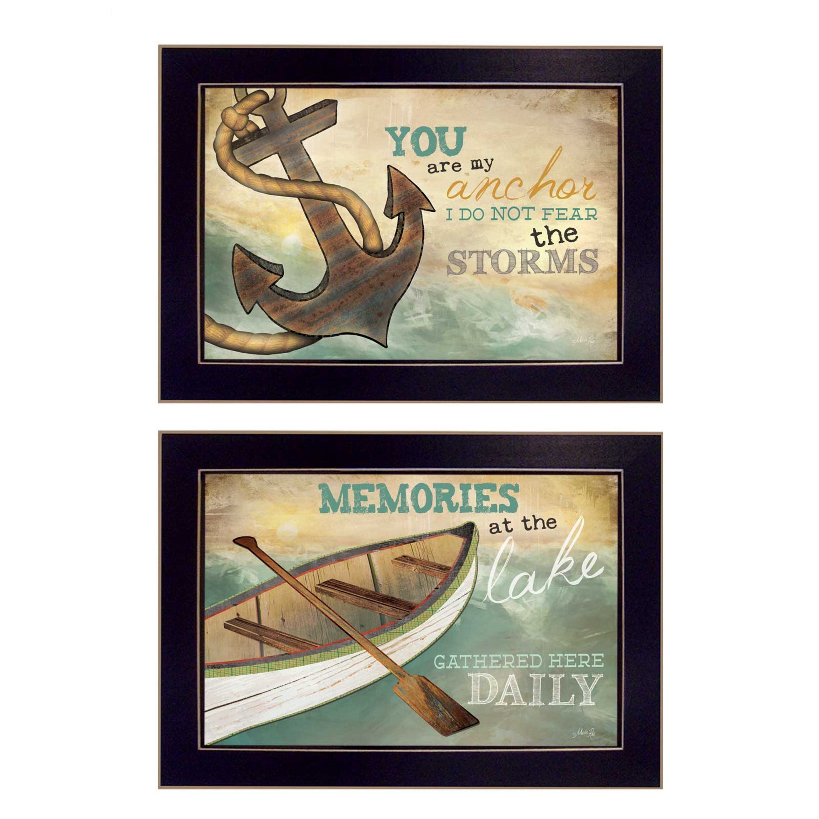 'Memories at the Lake Collection' 2-Piece Vignette By Marla Rae, Printed Wall Art, Ready To Hang Framed Poster, Black Frame