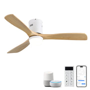 52 Inch Decorative Smart Ceiling Fan With 6 Speed Remote White 3 Solid Wood Blades Reversible DC Motor For Living Room