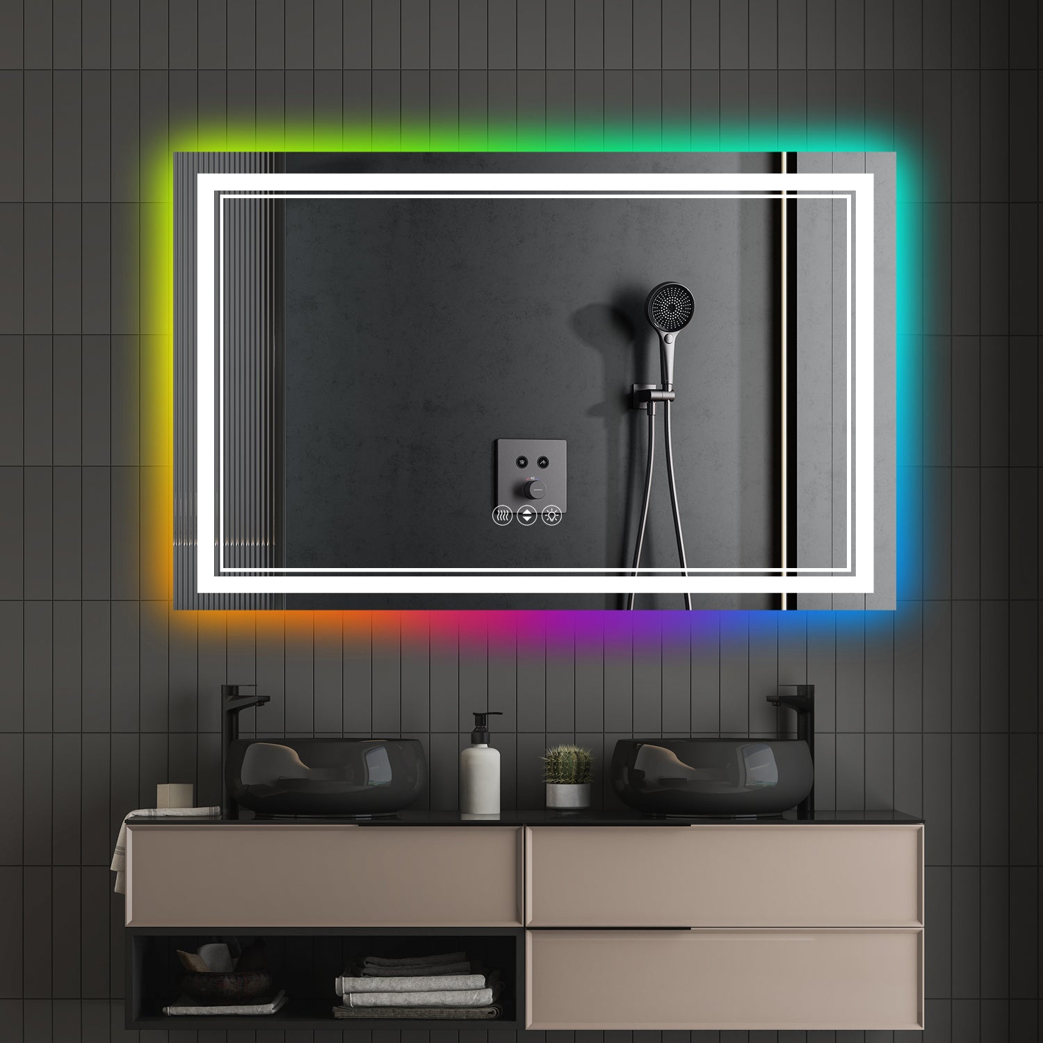 55x36 Inch Frameless LED Bathroom Mirror,Smart Mirror,RGB Backlight