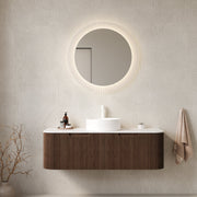 DINA 48' Bathroom Vanity with Sink, Wall-Mounted Floating Curved Edges Striped Bathroom Storage Cabinet with 2 Drawers, White Round Ceramic Basin, NO Faucet, Pre-assembled, Dark Walnut Woodgrain Color