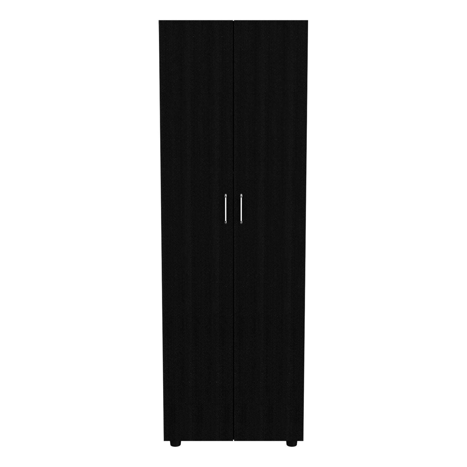 Modern Black Armoire Organiser with Two Shelves and Rod, Particle Board, 70.8'H
