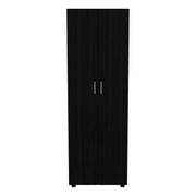 Modern Black Armoire Organiser with Two Shelves and Rod, Particle Board, 70.8'H
