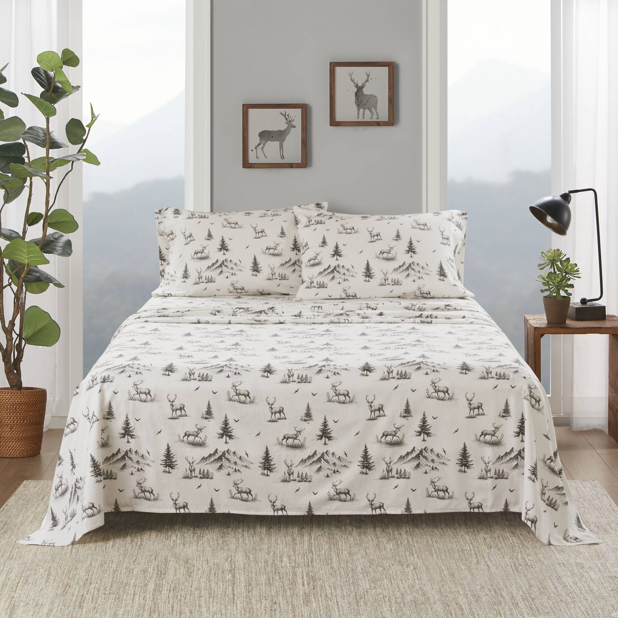 4 PCS Full Sheet Set Gray Deer Toile