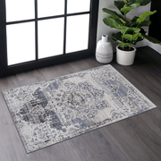 PAYAS Collection 2X3 Cream / Blue / Medallion Doormat Rug