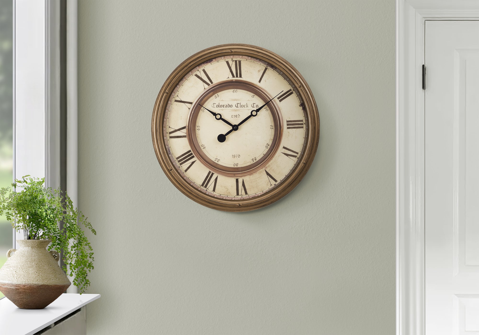 Clocks, 20' Round, Wall Clock, Antique Brown, Transitional