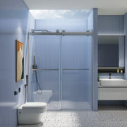 56 to 60 in. W x 76 in. H Double Sliding Frameless Soft-Close Shower Door, Premium 3/8 Inch (10mm) Thick Tampered Glass and Easy-cleaning Coating in Chrome 23D02-60C