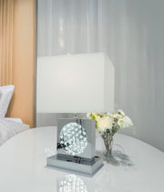 22'H CHROME SQUARE CRYSTAL CENTERPIECE with Night Light + USB Port + Power  Outlet