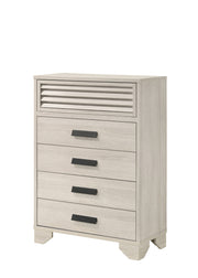 1pc Contemporary 5-Drawer Louvered Design Chest Finger Pull Hardware Bedroom Wooden Furniture Beige Finish