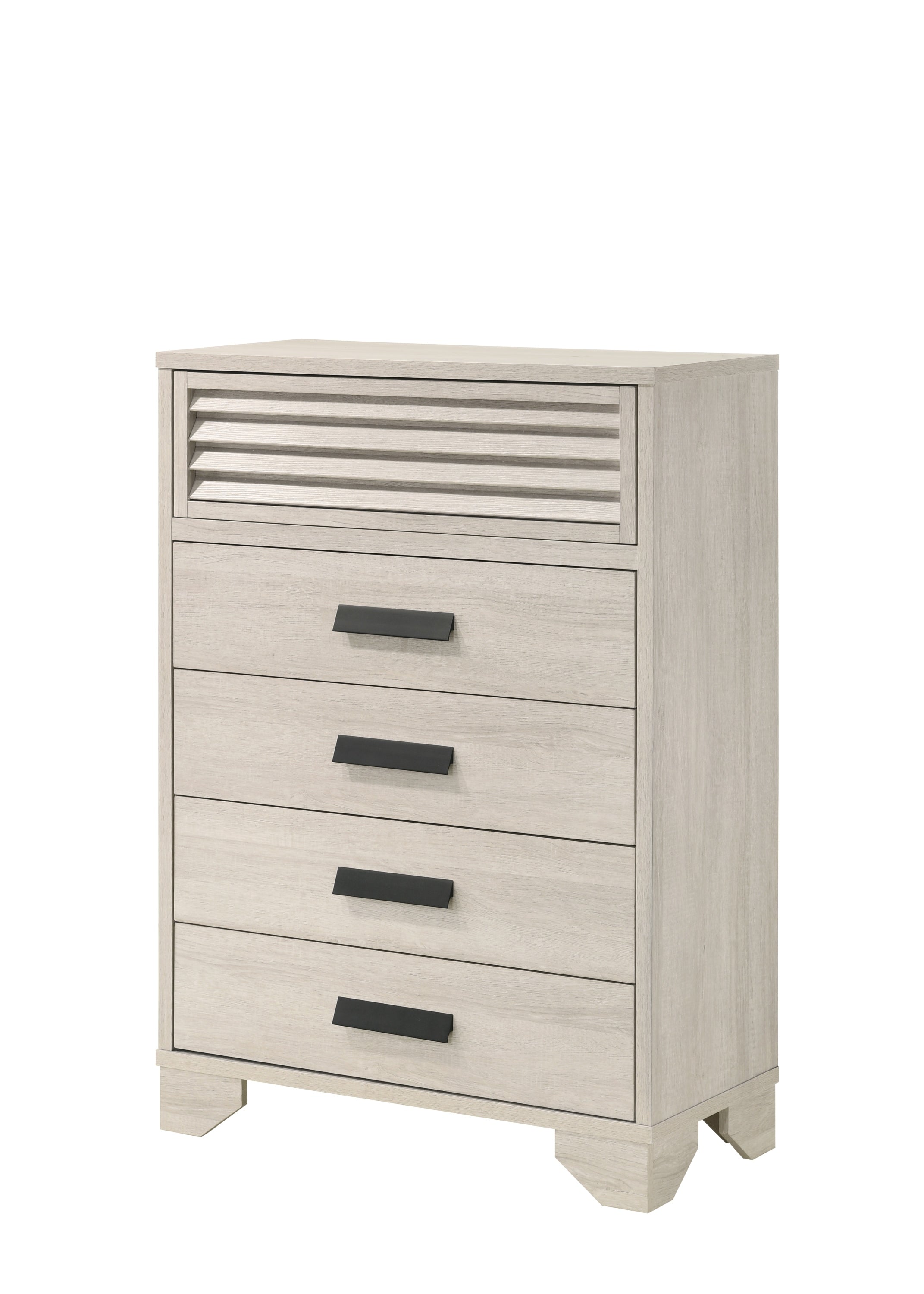 1pc Contemporary 5-Drawer Louvered Design Chest Finger Pull Hardware Bedroom Wooden Furniture Beige Finish