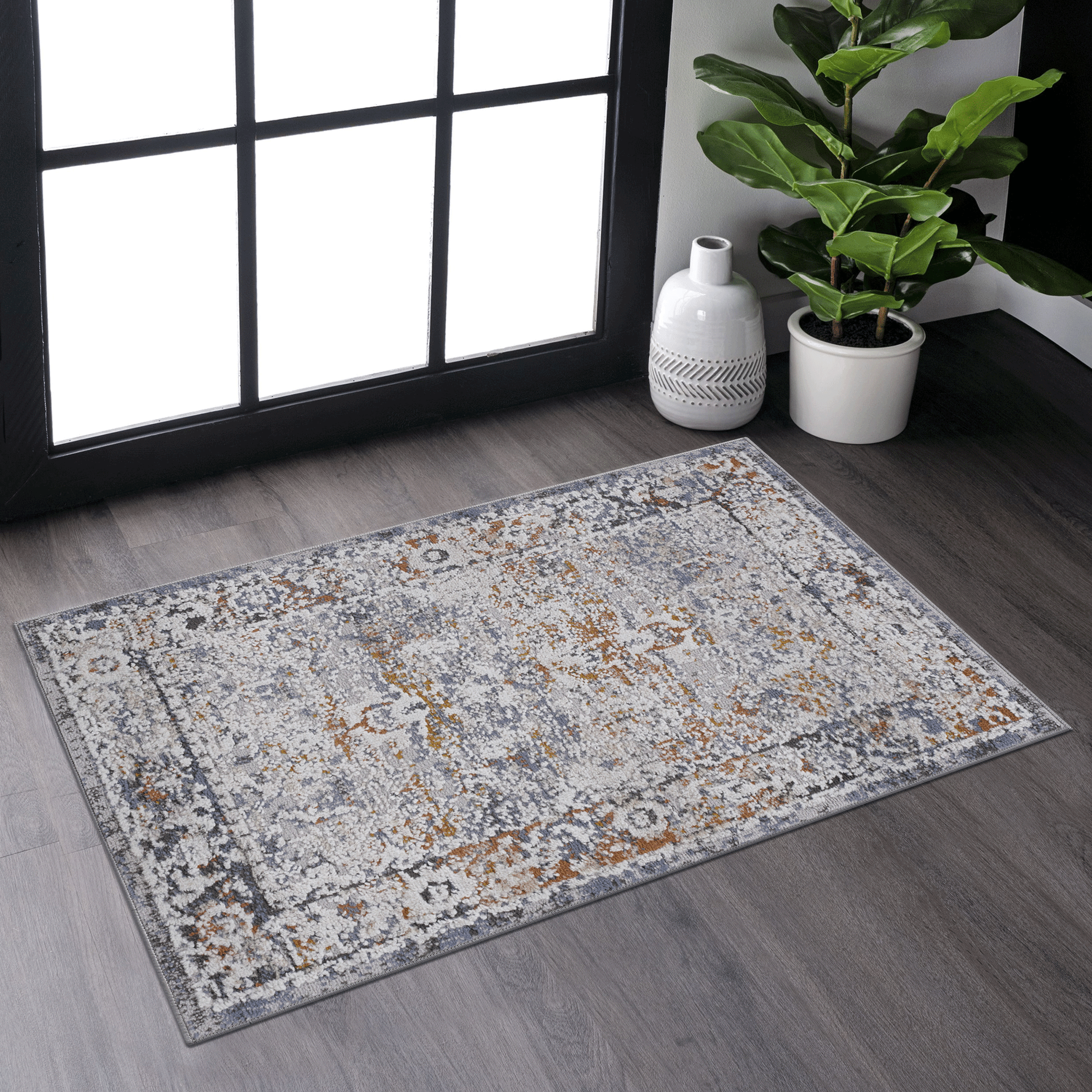 LOOM & LUXE Collection 2X3 Ivory/Grey/Traditional Non-Shedding Living Room Bedroom Dining Home Office Stylish and Stain Resistant Area Rug