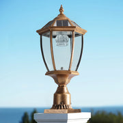 20'(H) Golden Solar Powered LED Outdoor Lantern, Vintage Garden Light with Elegant Glass Design for Pathways, Yards, and Patios (1-Pack)