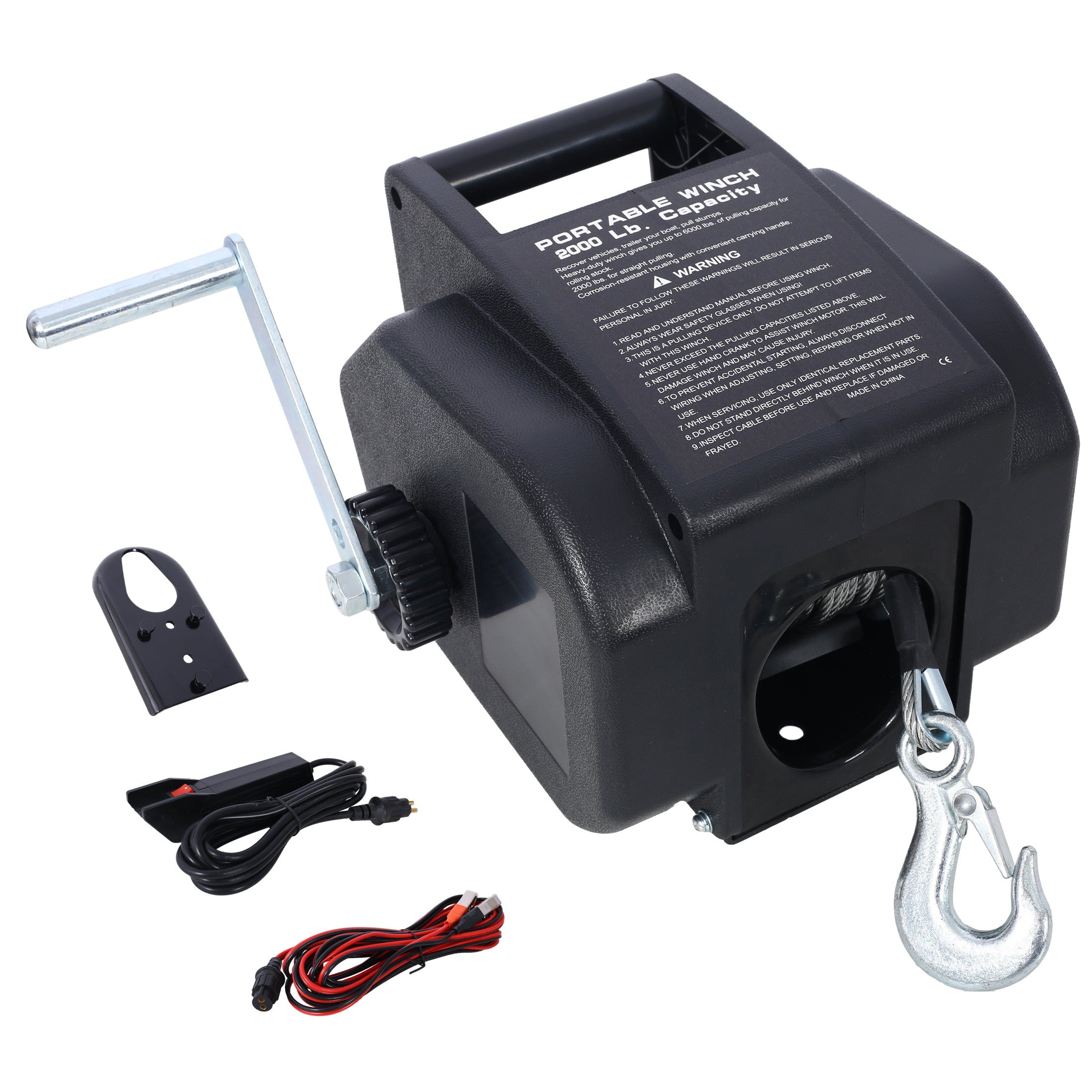 Reversible Electric Trailer Winch for Boats up to 5000 lbs with Galvanized Wire Rope and Black Plastic Casing