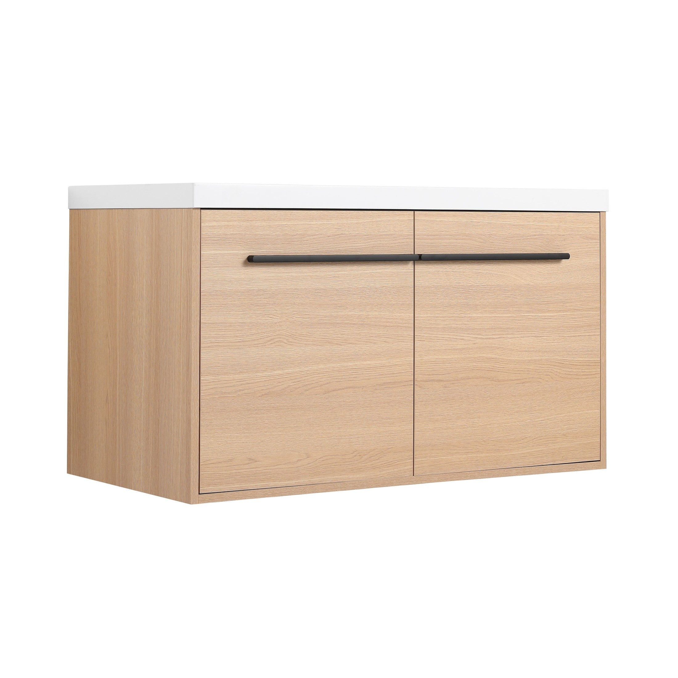 Oak Bathroom Vanity with Resin Countertop Sink, 2 Doors Cabinet Set, Engineered Wood, 36 Inch