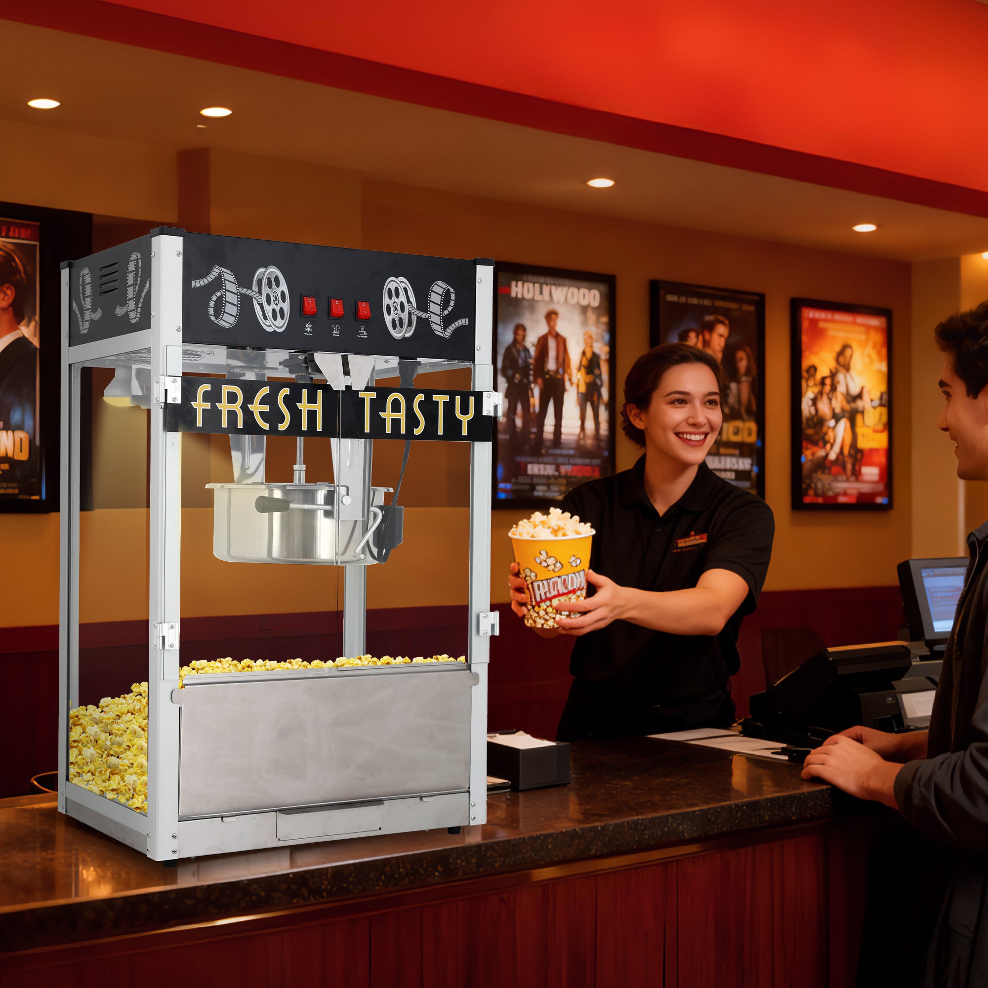 Commercial Popcorn Machine, 30 Oz Kettle, 1600 W, Movie Theater Popcorn Machine, Black Tabletop Popcorn Machine with 3-Switch Control ,Popcorn Machine Maker for Home, Theater, Parties, Black