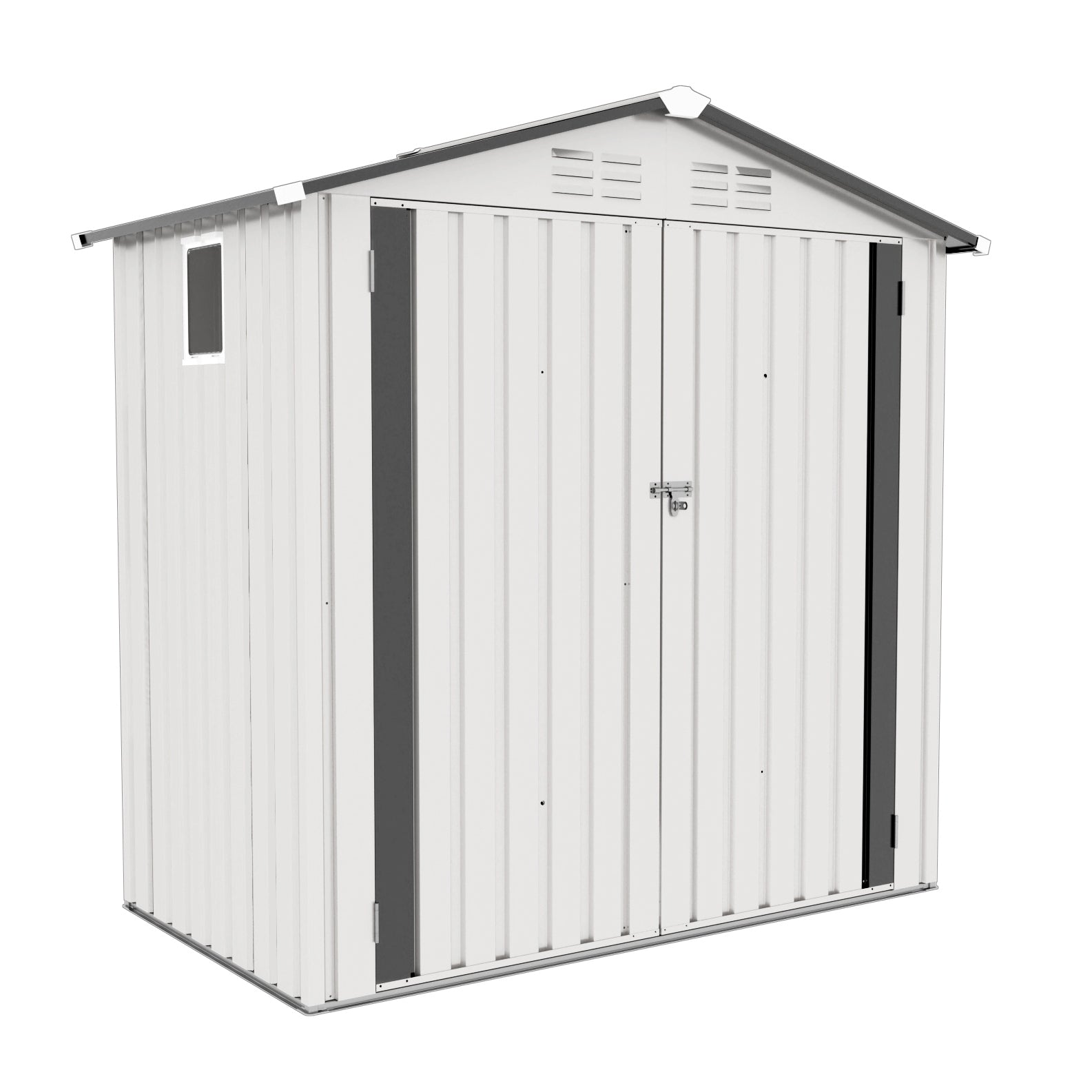 6X3.5FT Garden Tool Shed Metal Storage Shed with Peaked Roof Waterproof Lockable Door White