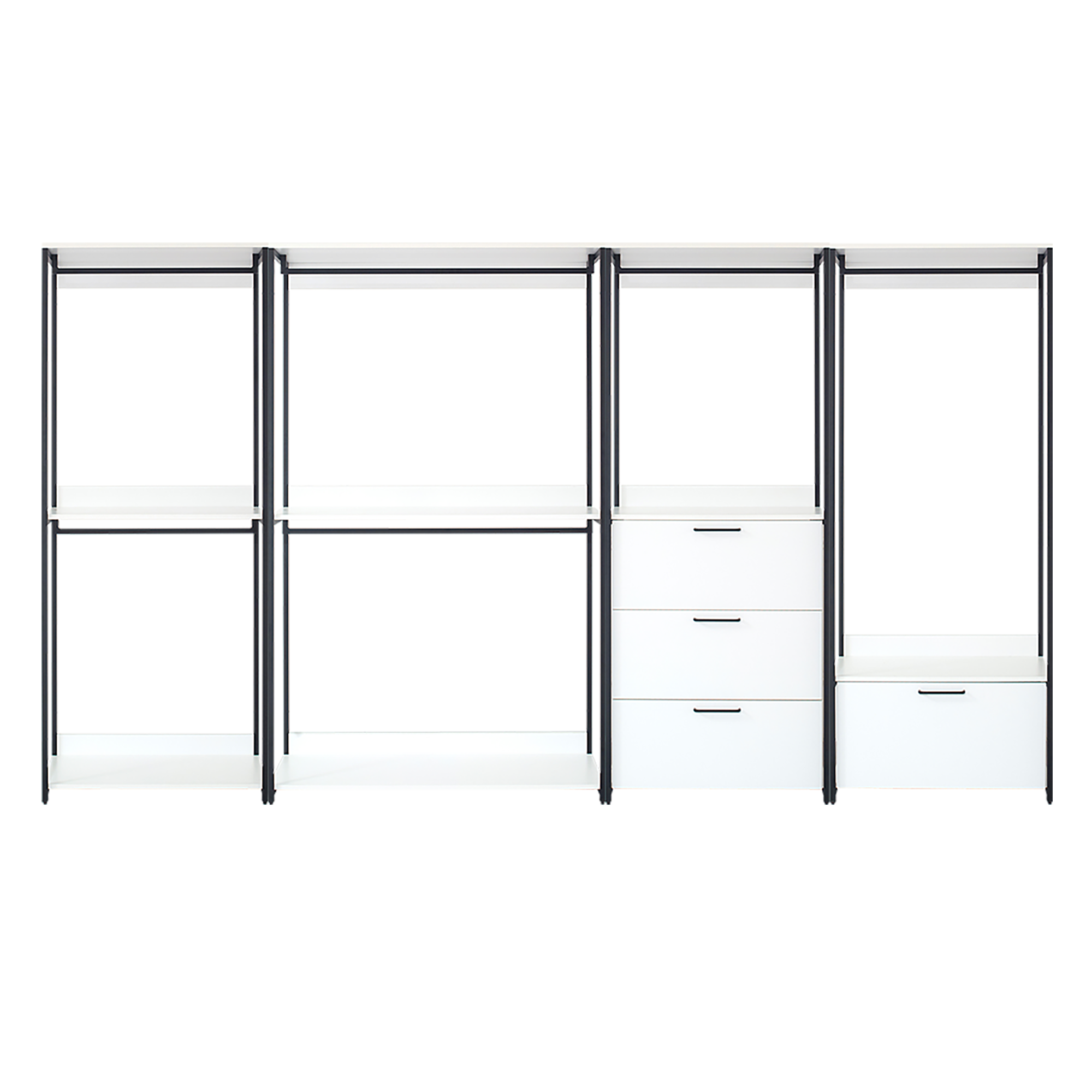 Fiona White Freestanding Walk-in Wood Closet System with Metal Frame, Durable Storage Solution, White Melamine Finish