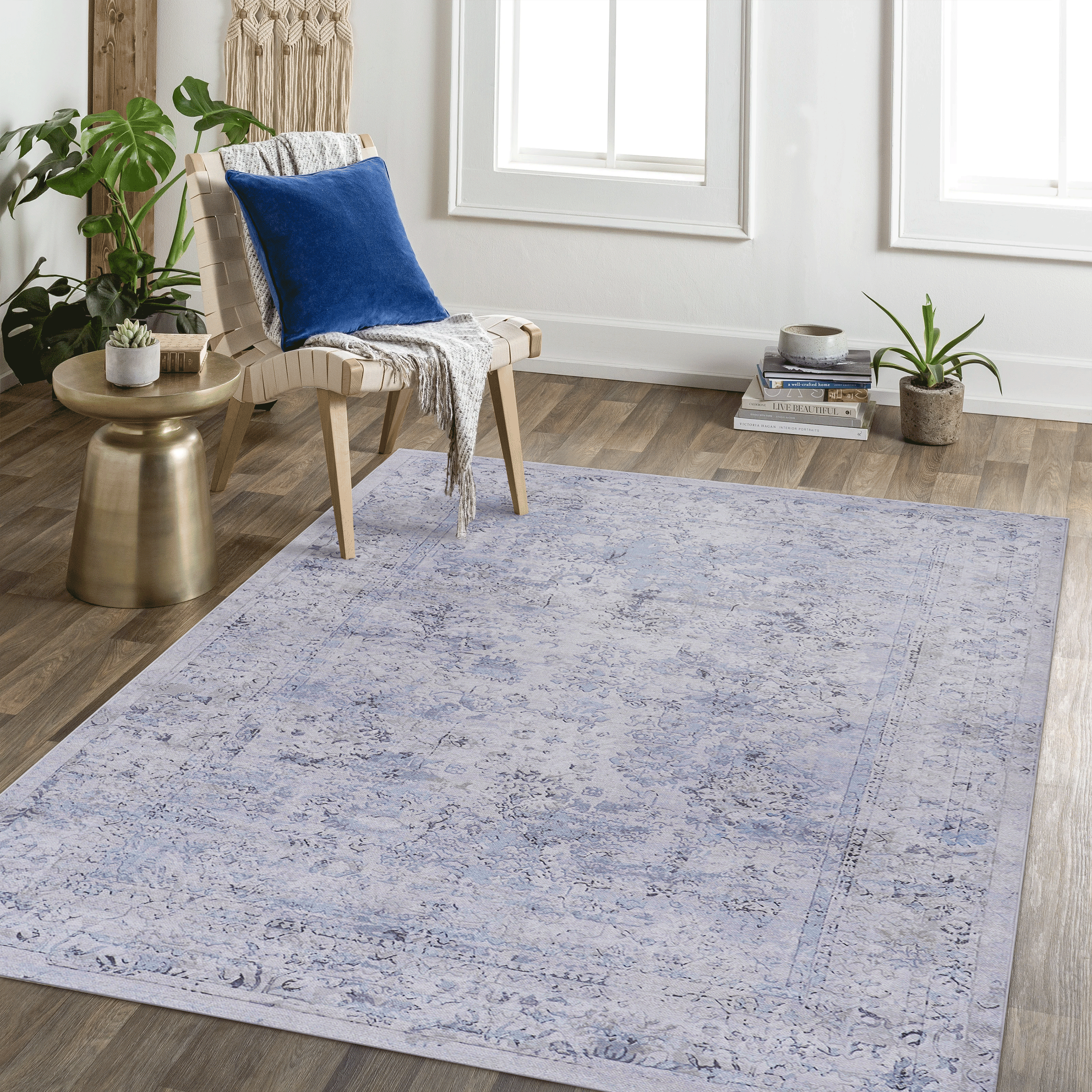 LOOM & LUXE Area Rugs 9x12 Living Room, Machine Washable Area Rugs, Low-Pile, Non-Slip, Non-Shedding, Foldable, Kid&Pet Friendly - Area Rugs for living room, bedroom, kitchen  (Blue/Cream, 9x12)