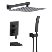Modern Black Shower Faucet Set Rainfall System with 10 Inch Shower Head and Handheld Combo Stainless Steel Matte Black