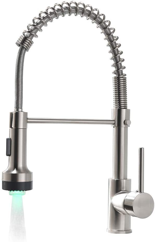 Commercial LED Kitchen Faucet with Pull Down Sprayer, Single Handle Single Lever Kitchen Sink Faucet