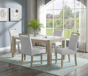 5pc Dining Set Contemporary Style White Genuine Marble Stone Rectangular Table Full Back Upholstered Chairs Beige Gray Dining Room Wooden Furniture