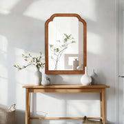 Yellowish Brown Color 20' x 30' Solid Wood Frame Rounded Corner Decorative Mirror, For Bedroom, Bathroom, Living Room, Entryway