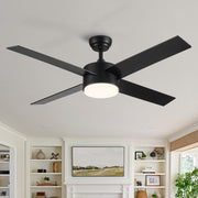 52' Integrated LED Light Matte Black Blade Ceiling Fan with Remote Control with 4 blades