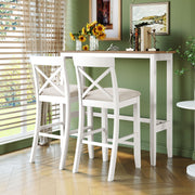 TOPMAX Farmhouse 48'Rectangular Wood Bar Height Dining Set Kitchen Breakfast Nook with 2 Chairs for Small Places,Brown+White+Beige