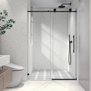 5476 BLACK frameless one fixed and one shifted Shower Door, 70MM 304 stainless steel large pulleys with adjustable soft closing function,with nano easy cleaning and stick explosion-proof menbrance