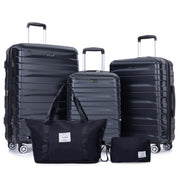 Expandable Hard PC 5-Piece Luggage Set with TSA Lock and Spinner Wheels in Black