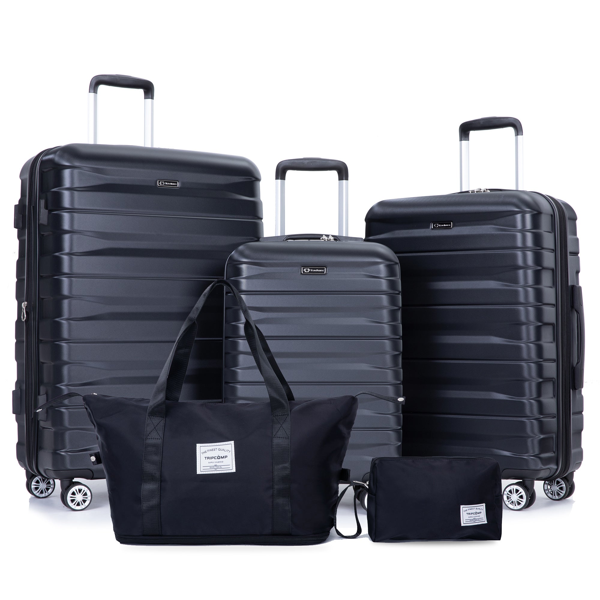 Expandable Hard PC 5-Piece Luggage Set with TSA Lock and Spinner Wheels in Black