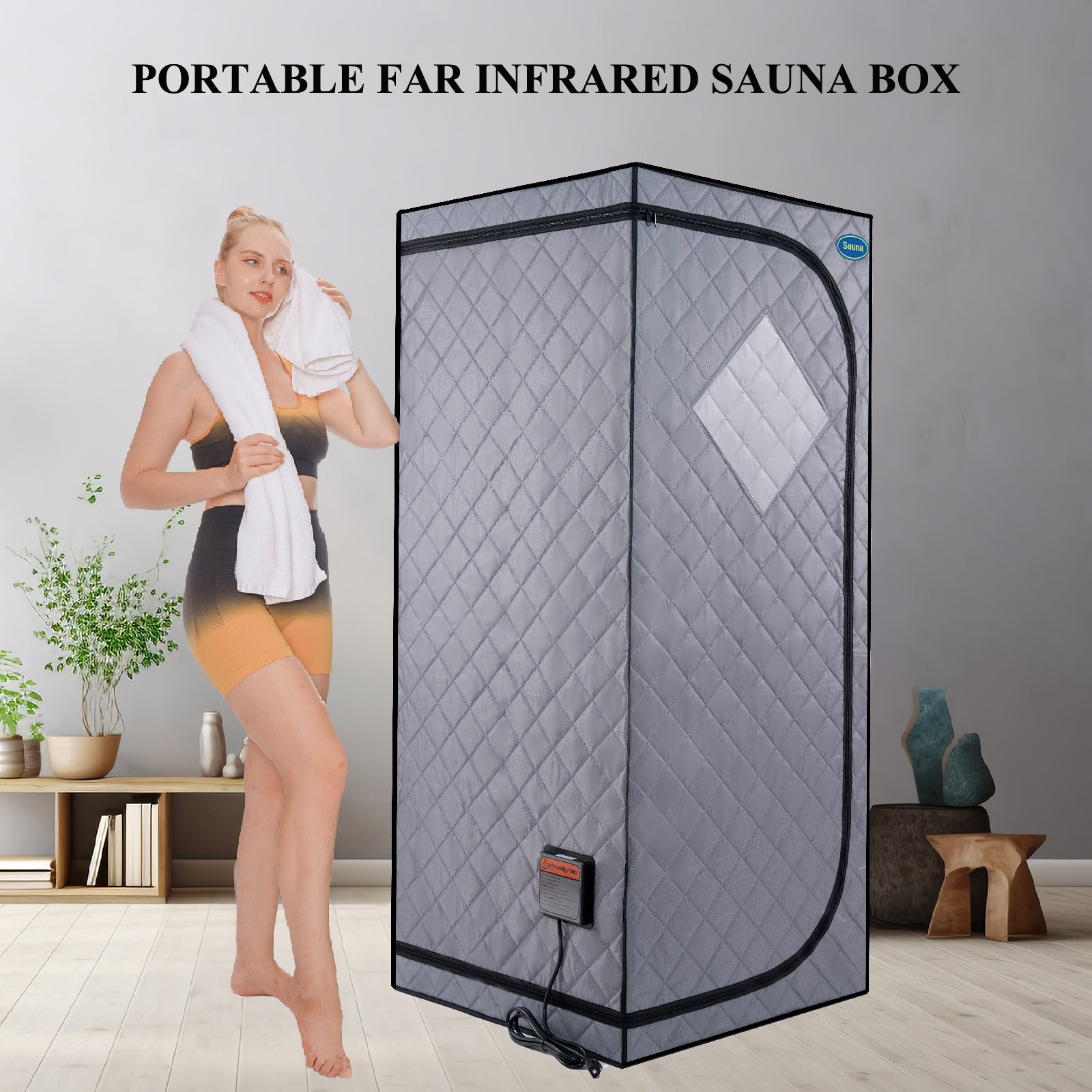 Portable Full Size Grey Infrared Sauna tent–Personal Home Spa, with Infrared Panels, Heating Foot Pad, Controller, Foldable Chair ,Reading light. Easy to Install. Fast heating, with FCC Certification