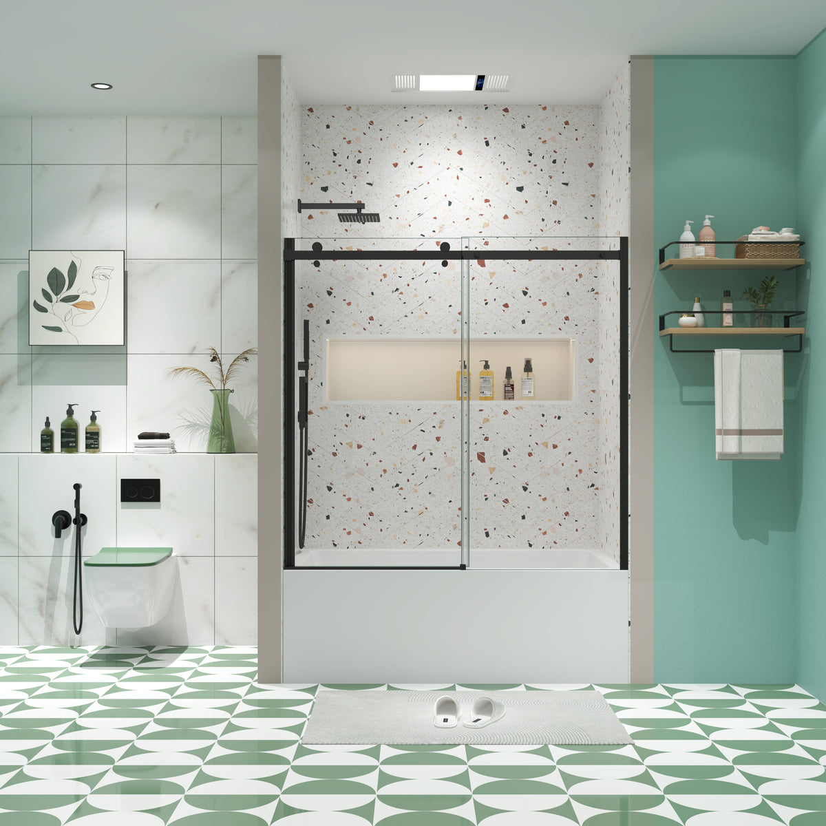 Bathtub shower door, sliding door, with 5/16' tempered glass and Matted black finish 6058