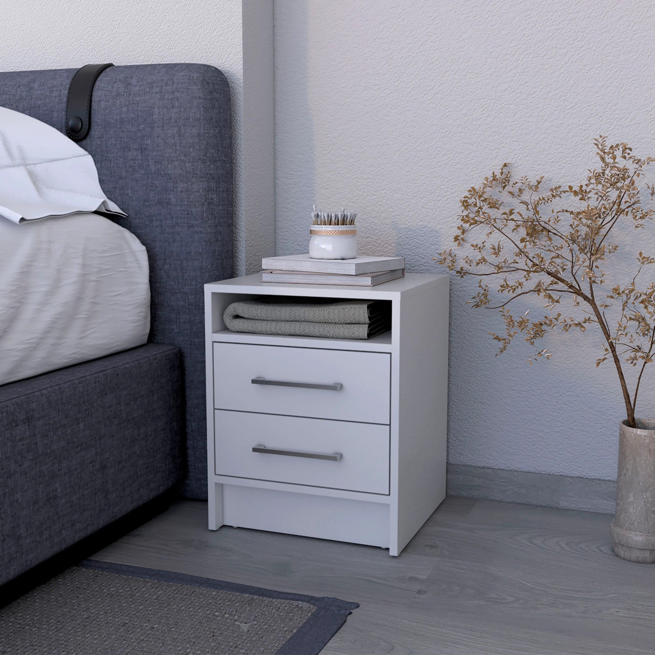 White 2-Drawer Nightstand