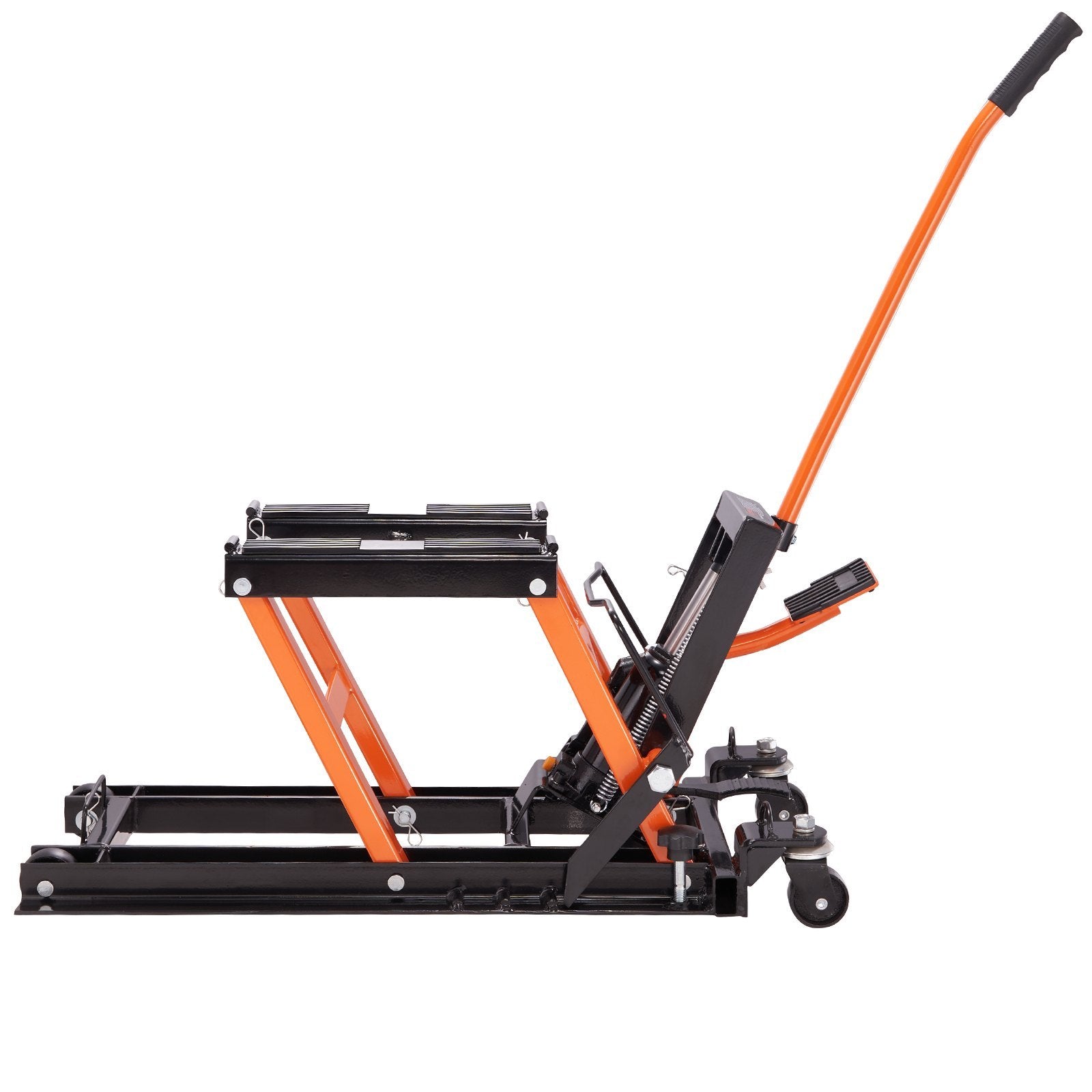 Steel Hydraulic Motorcycle Jack Stand, 1500 LBS ATV Scissor Lift Jack, 4.7'-15' Scissor Lift Jack Stand with 4 Wheels, Hydraulic Foot-Operated Hoist Stand for Motorcycle ATV UTV Powersports