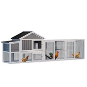 113.5' Gray Large Wooden Chicken Coop Outdoor Hen House with Run, Waterproof Anti-UV Panel & Nesting Box, Secure Lock, Removable Tray  for 2–4 Chickens or Small Animals