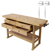 60in Workbench with 4 Drawers Wooden Workbench for Garage Workshop and Home, with Bar Clamps Set 20 inch x 4-3/4 inch Throat,Pack of 2