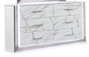 Desire Dresser Marble Patterned Drawer Fronts with Sleek White Finish, Metallic Handle  and Six Spacious Drawers for Elegant Bedroom Storage (INCLUDES ONLY DRESSER)  same as B009P309336 (NJ inventory)