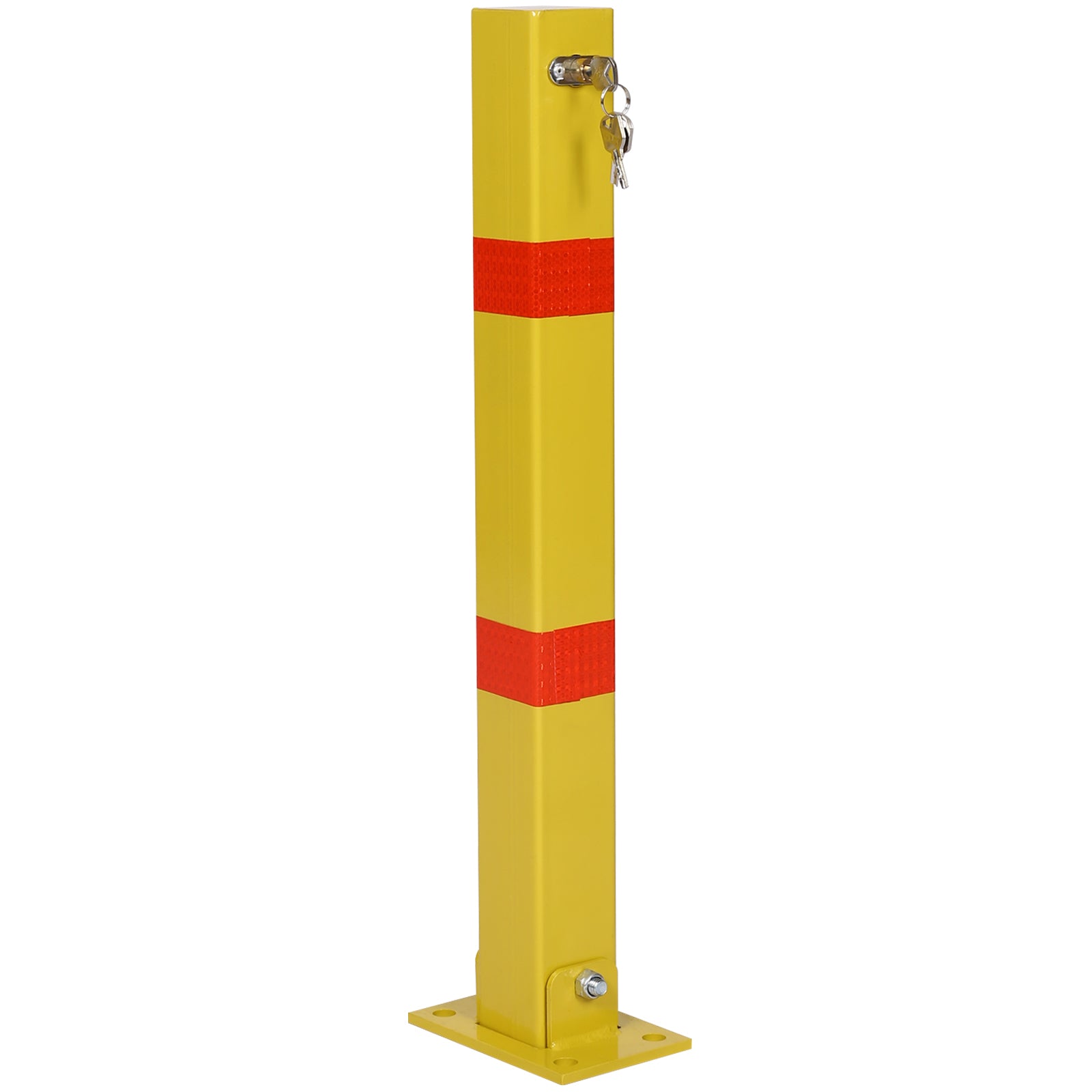 Square Yellow Parking Bollard Pole Barrier with Lock for Car Parking Protection and Home Garage Street Decor